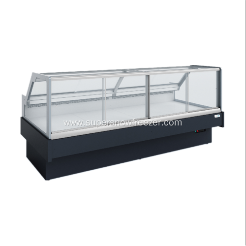 Square front sliding deli display chiller for supermarket